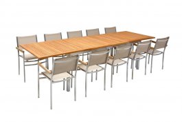 Praga bord och praga stol - matbord i teak och rostfritt stål och matstol i rostfritt stål