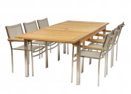 Praga bord och praga stol - matbord i teak och rostfritt stål och matstol i rostfritt stål